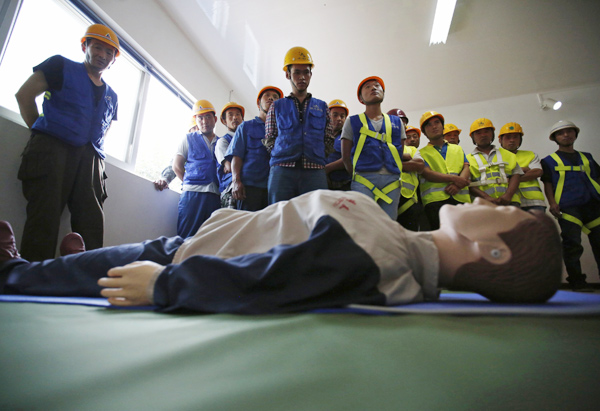 Construction workers undergo safety training