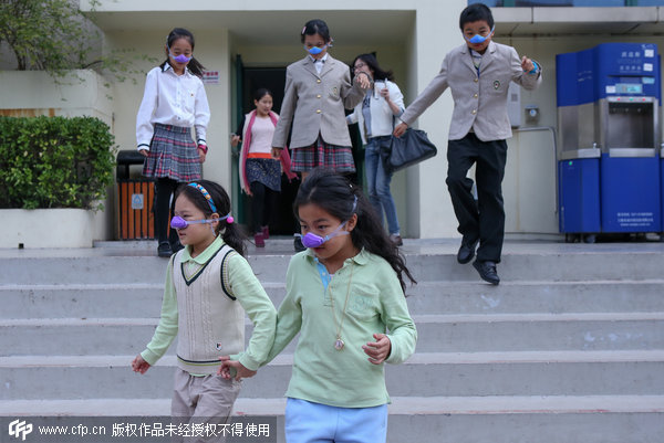 Anti-smog nasal masks given to children