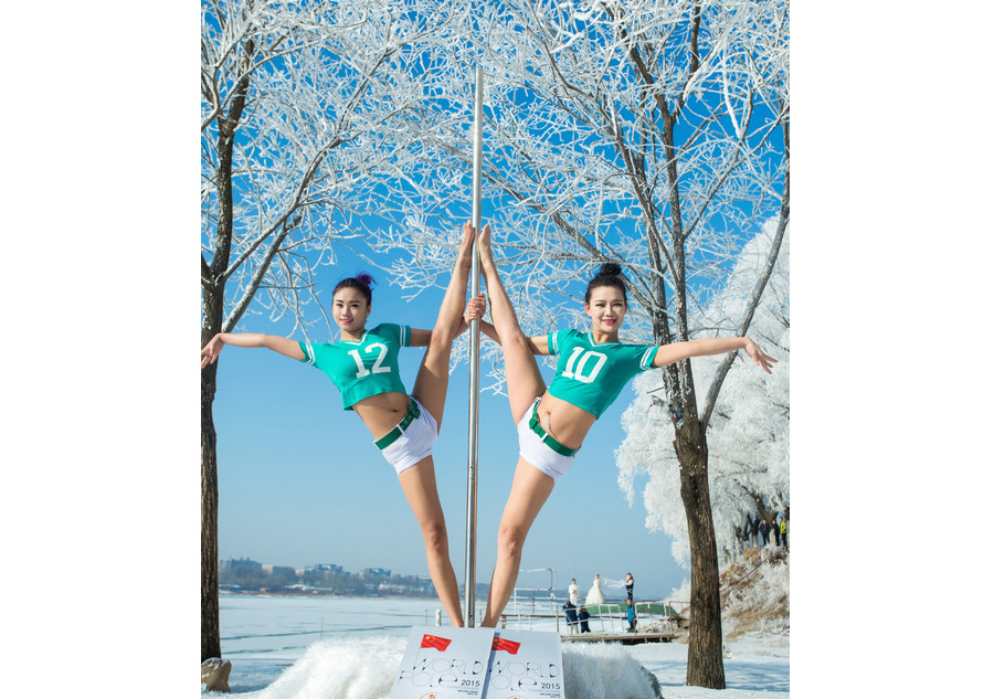 Pole dance under rime trees