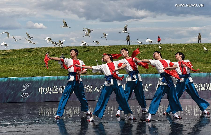 Ballet dancers perform at Zhalong National Nature Reserve in China's Qiqihar