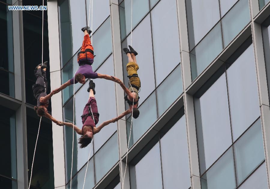 Dancers perform sky ballet in Shanghai