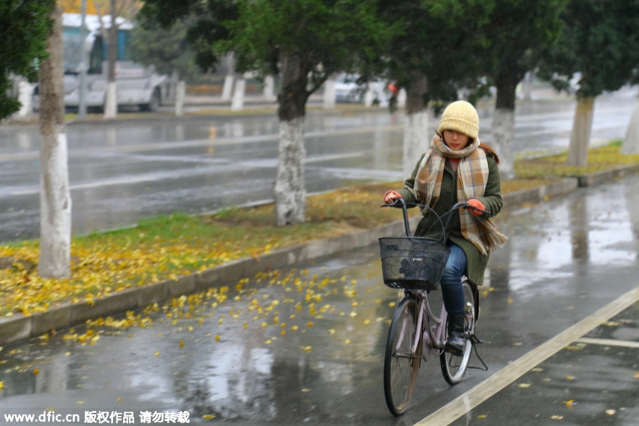 Snow hits North China as temperature drops