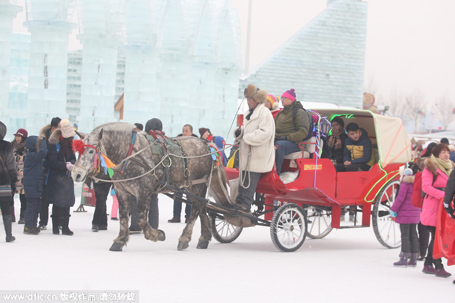 Spectacular Harbin snow sculptures draw holidaygoers