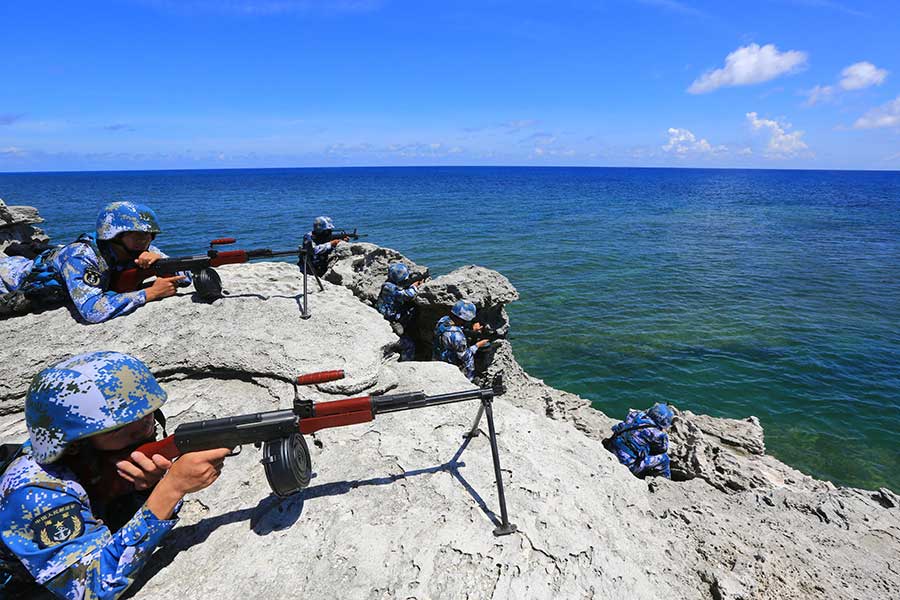 PLA soldiers on patrol on Xisha Islands