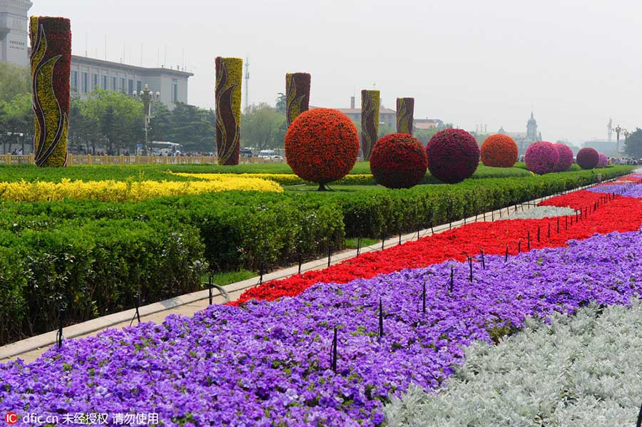 Tiananmen Square decorated as May Day holiday approaches