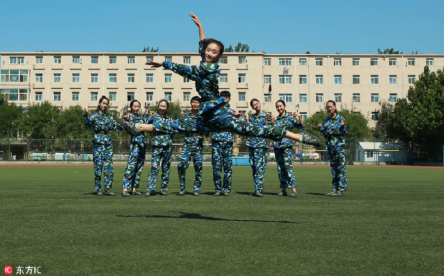 Freshmen show dance skills during military training