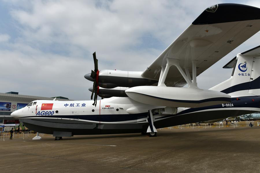 Amphibious aircraft AG600 displayed in South China's Zhuhai