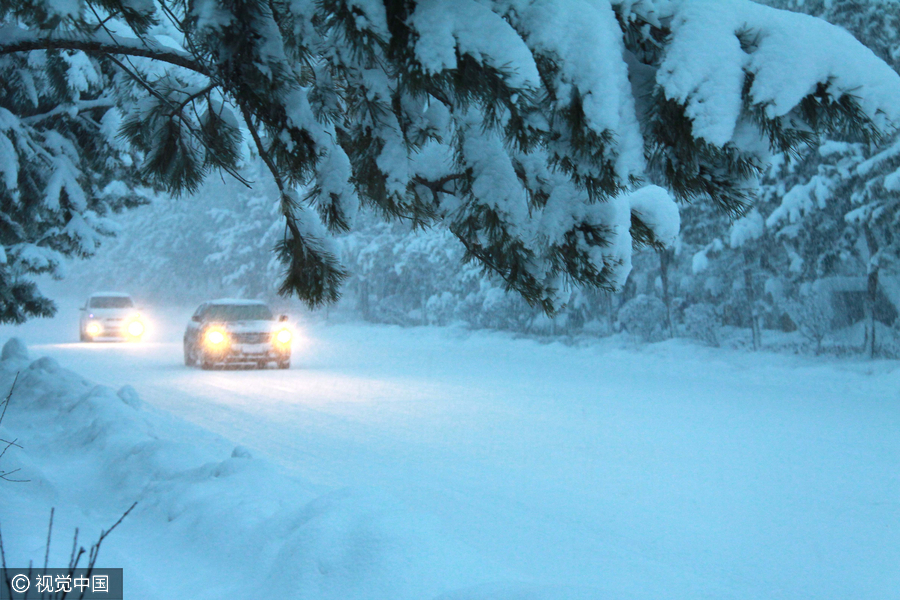 Heavy snowstorm blankets Altay in Xinjiang