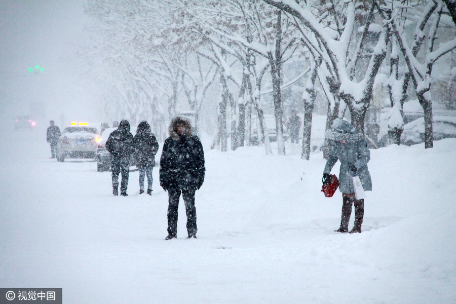 Heavy snowstorm blankets Altay in Xinjiang