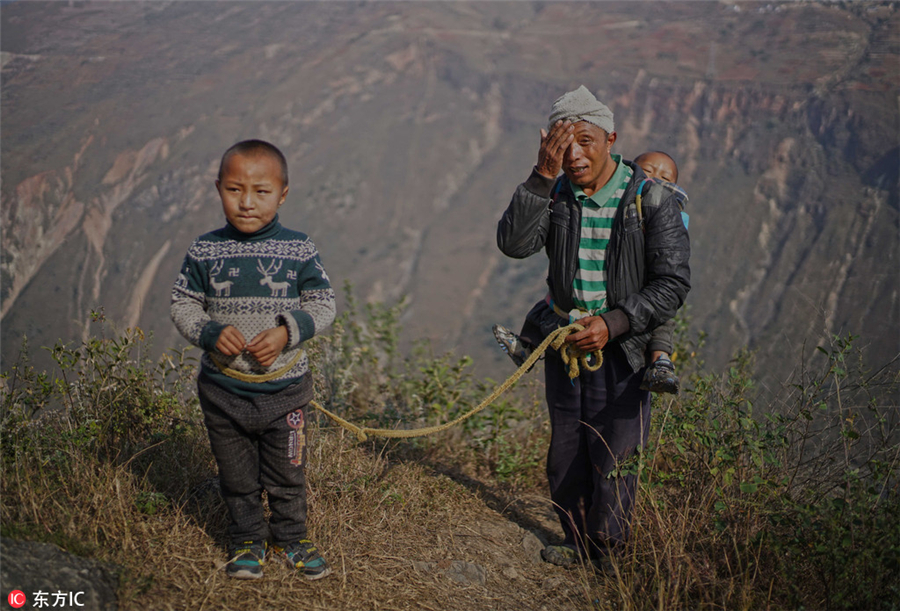 Steel ladder opens safer path for cliff village children