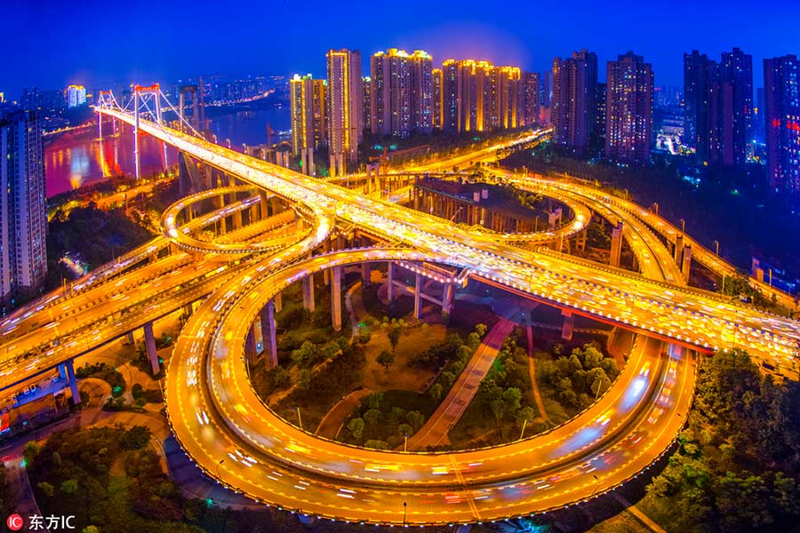 An aerial view of China's night life