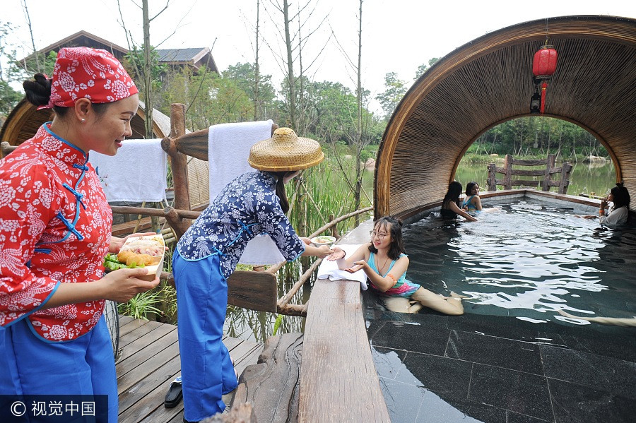 Boats turn into hot spring pools