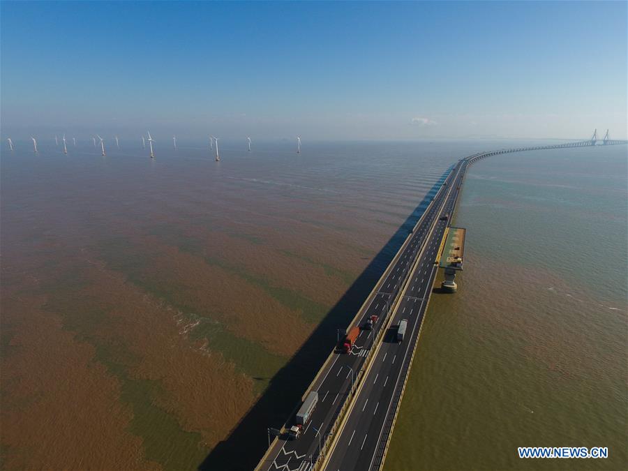 Aerial view of China's first offshore wind farm