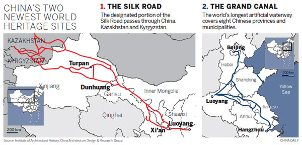 Silk Road, Grand Canal recognized as world treasures