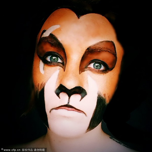 Make-up artist creates special-effects on her face