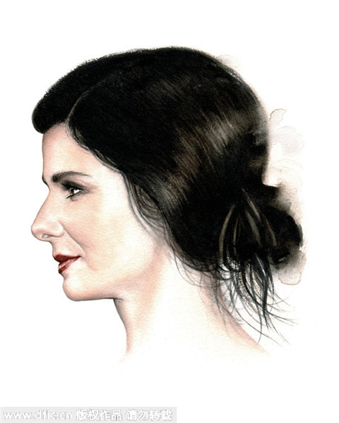 Hollywood female stars in watercolor portraits