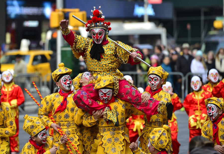 Flash mob in monkey costumes appears in NYC to mark Chinese New Year