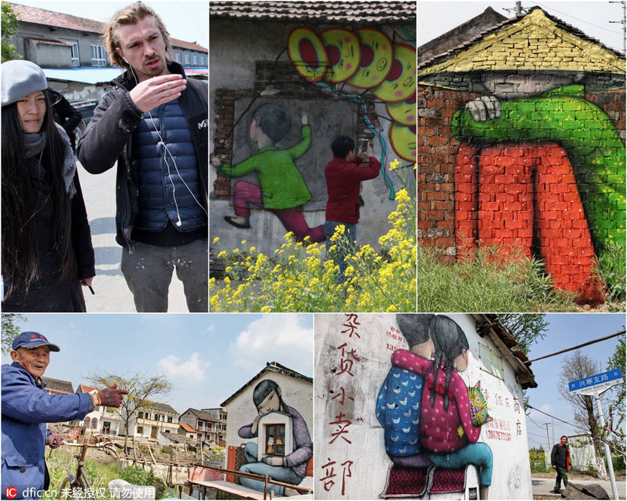 French artist creates new graffiti in suburban Shanghai