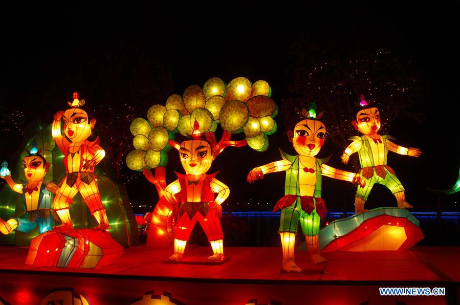 Festival lanterns lit up to greet upcoming Spring Festival in Henan