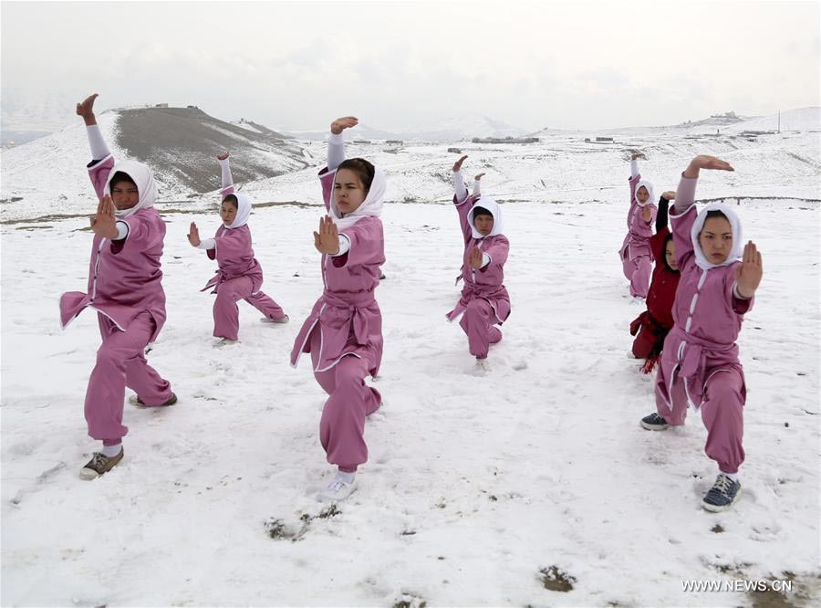 Girls practice Shaolin martial arts in Kabul, Afghanistan