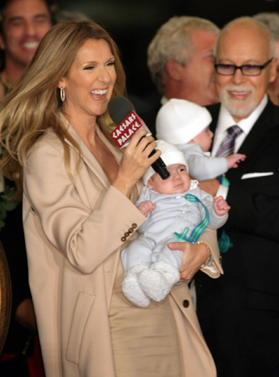 Celine Dion arrives at Caesars Palace with her husband and sons