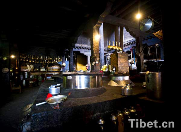 Glimpse of the kitchen in a Tibetan monastery