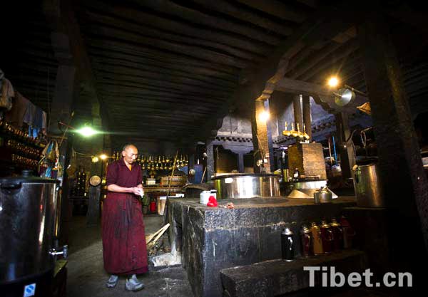 Glimpse of the kitchen in a Tibetan monastery