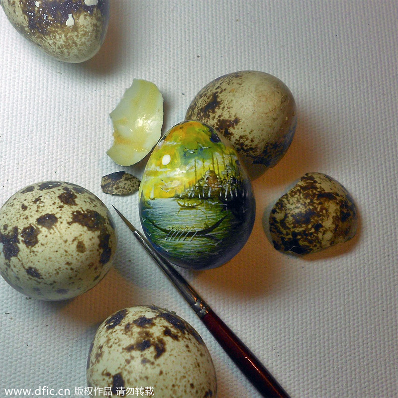Tiny landscapes painted on food
