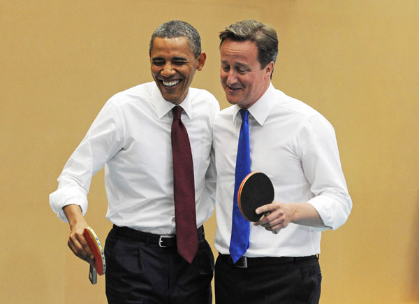 Obama, Cameron team up as table tennis partners