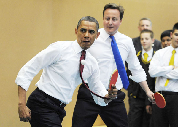 Obama, Cameron team up as table tennis partners