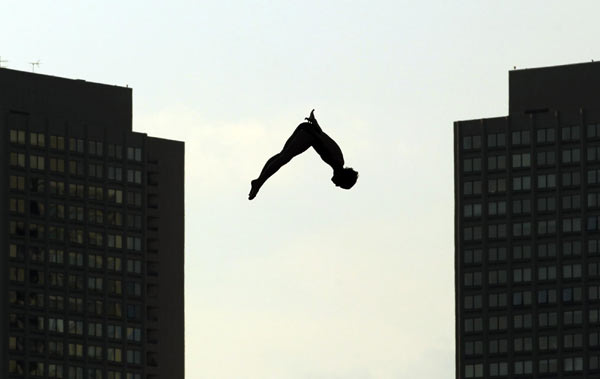 Cliff diving at the Boston stop