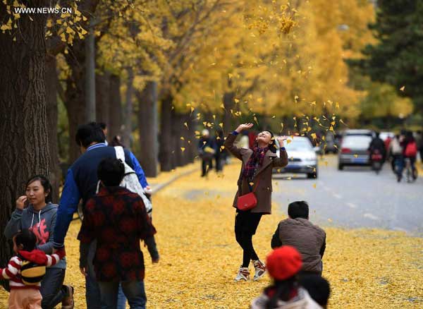 People enjoy autumn in Beijing