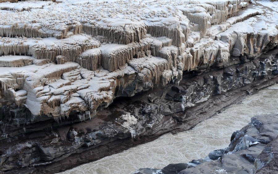 Icicles seen at Hukou Waterfall on Yellow River