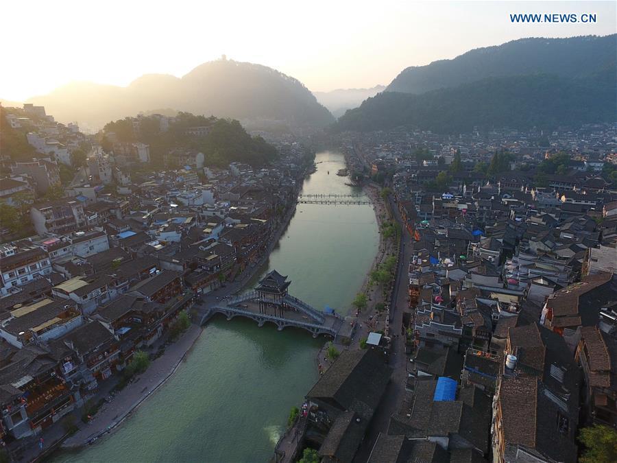 Aerial view of Fenghuang old town in Hunan