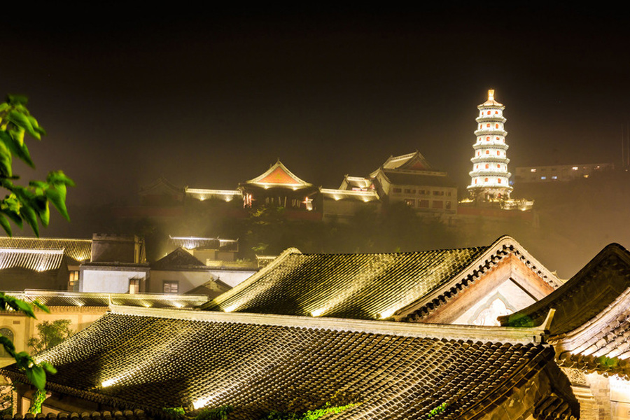 Picturesque night view of Gubei Water Town in Beijing