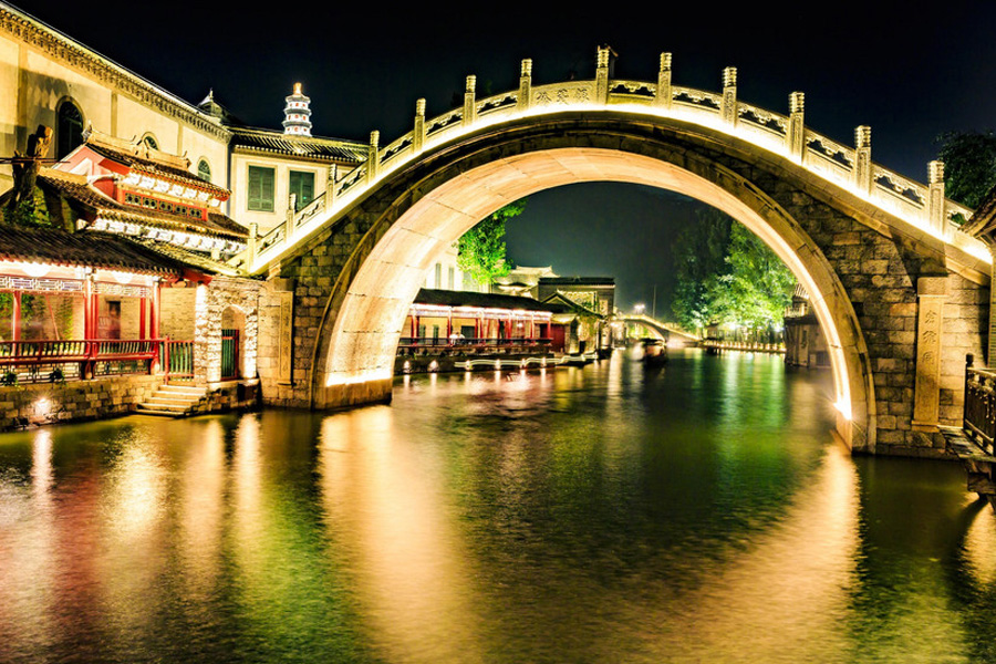 Picturesque night view of Gubei Water Town in Beijing