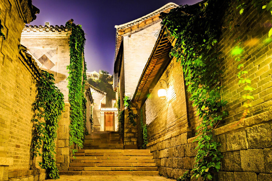 Picturesque night view of Gubei Water Town in Beijing