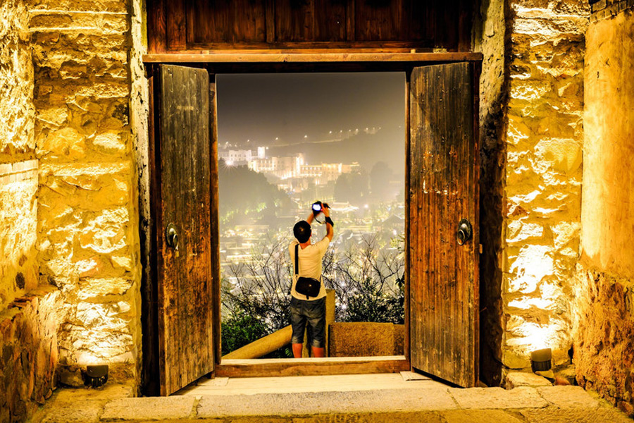 Picturesque night view of Gubei Water Town in Beijing