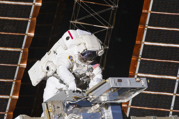 Shuttle Endeavour's first spacewalk