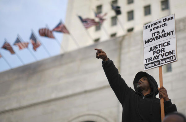 Protesters rally during a Million Hoodies March