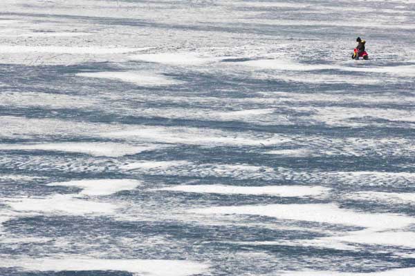 Paradise for skaters on frozen lake