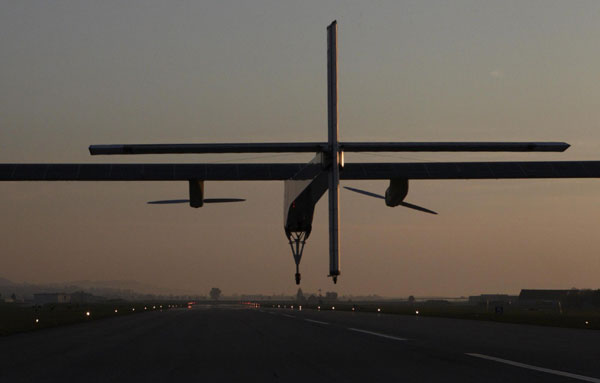 Solar-powered airplane test flight