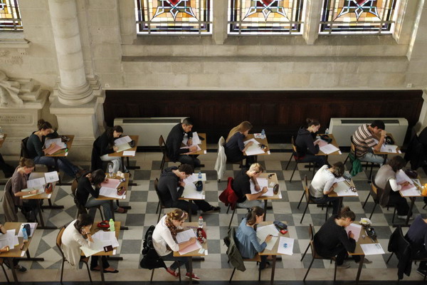 French students sit in for baccalaureate exam