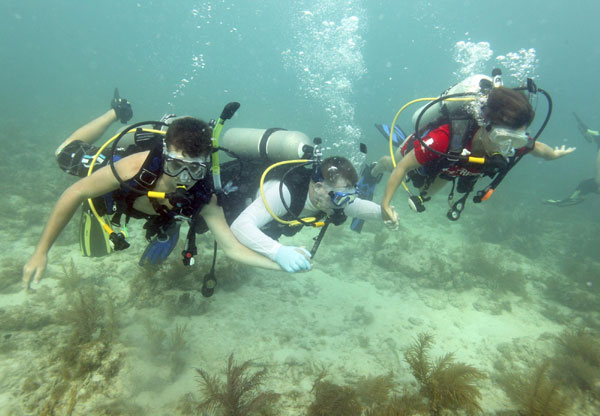 US injured soldier receives underwater therapy