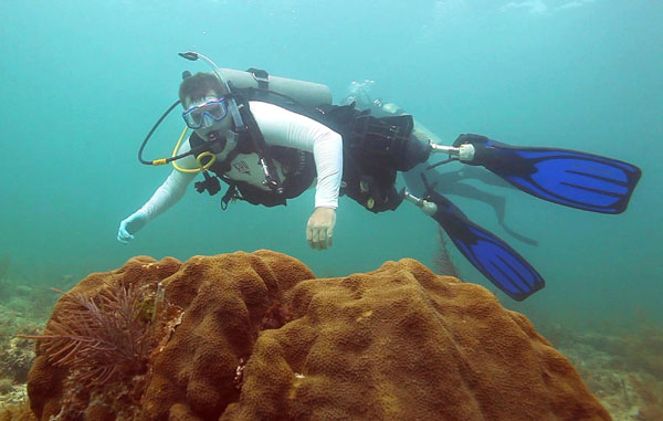 US injured soldier receives underwater therapy