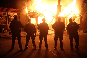 Smoke rises during clashes in Kiev