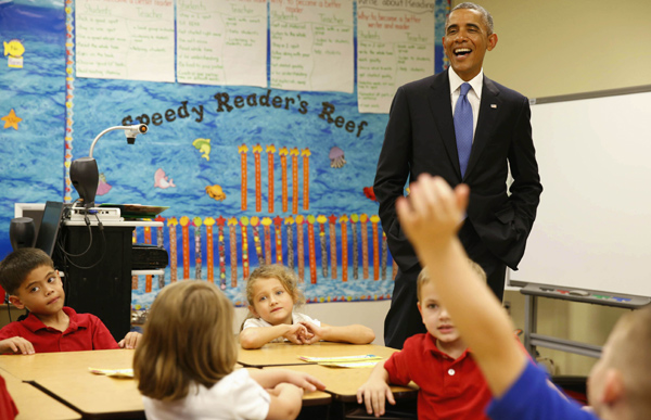 Obama visits elementary school