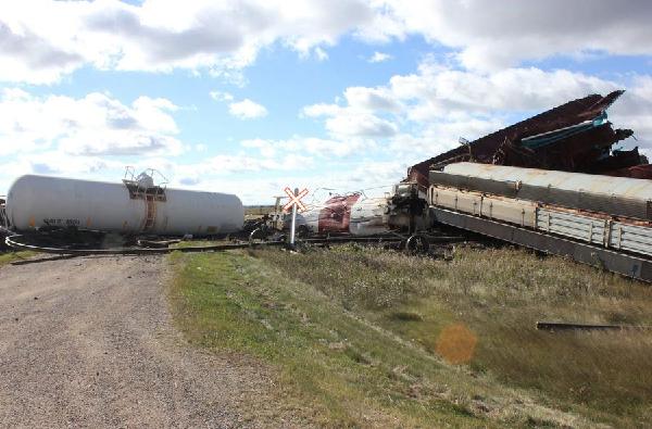 Train derails in Saskatchewan, catches fire