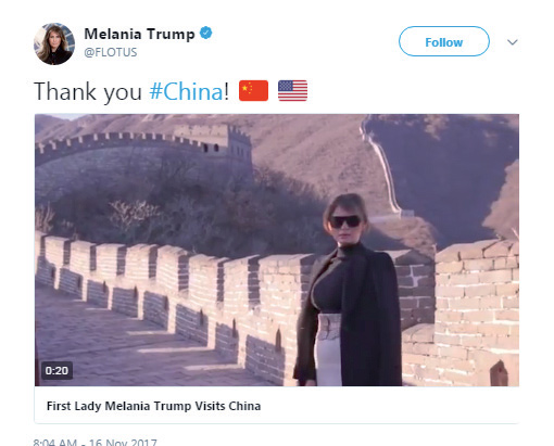 Melania Trump tweets of China