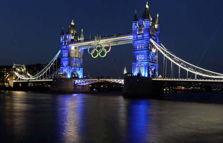 Tower Bridge lit up for Britain's first gold